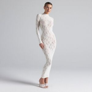 SKIMS White Lace Long-Sleeve Maxi Dress